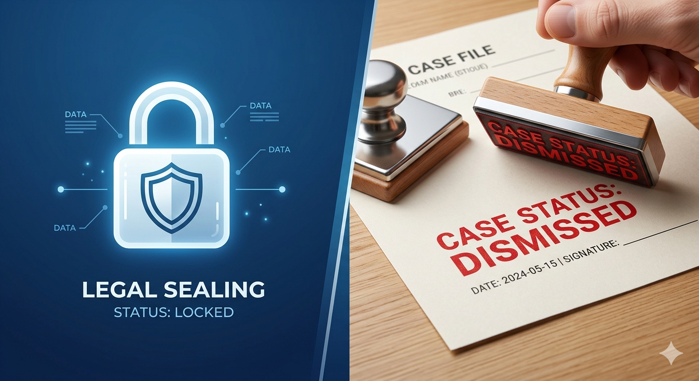 Visual comparison of record dismissal and record sealing icons.