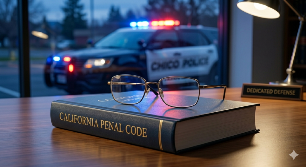 A California Penal Code book, symbolizing the legal defense against over-policing and pretextual stops in Chico.